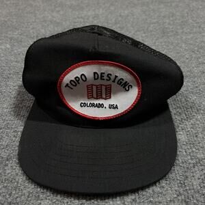 Topo Designs Hat Cap Snap Back One Size Black Mesh Trucker Patch Mens USA